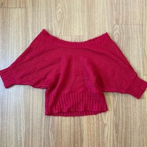 Red Wide-Neck Knit-Sweater
